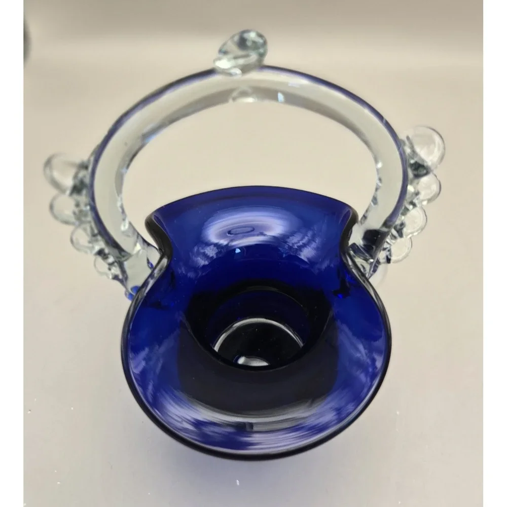 Vintage Romanian Basket Handblown Cobalt Blue 6.75